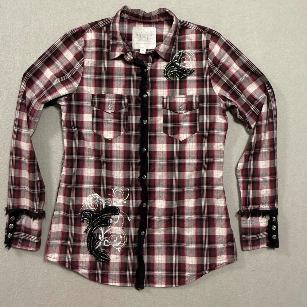 Maurices Premium Western Plaid Pearl Snap Long Sleeve‎ Shirt Women Medium